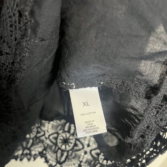 Logo Lavish Lori Goldstein Blouse Women’s XL Black Embroidered Boho Whimsigoth - Picture 4 of 7